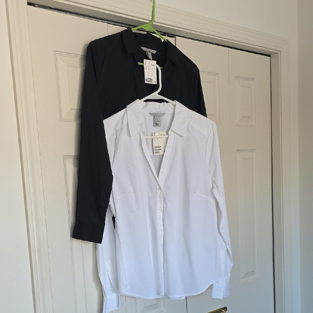 H&M One Black and One White Button Down Shirt NWT